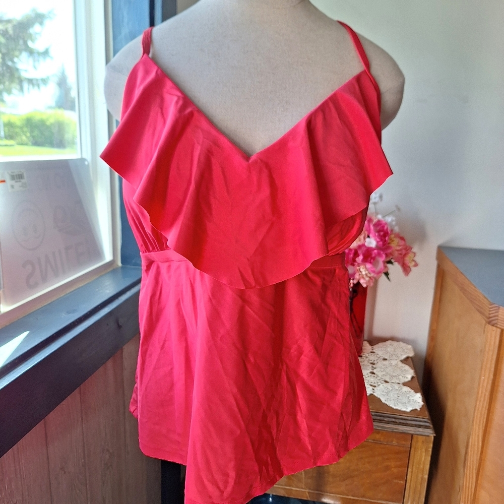 Mynah Coral Ruffled Tankini Top, Style#MNZZT1X1,Size 18W ,NWT